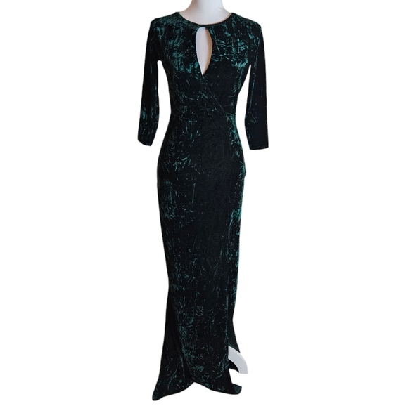 Lulu's Keep Love Alive Crushed Velvet Forest Green Maxi Dress Sz S Keyhole Slit - Picture 3 of 16